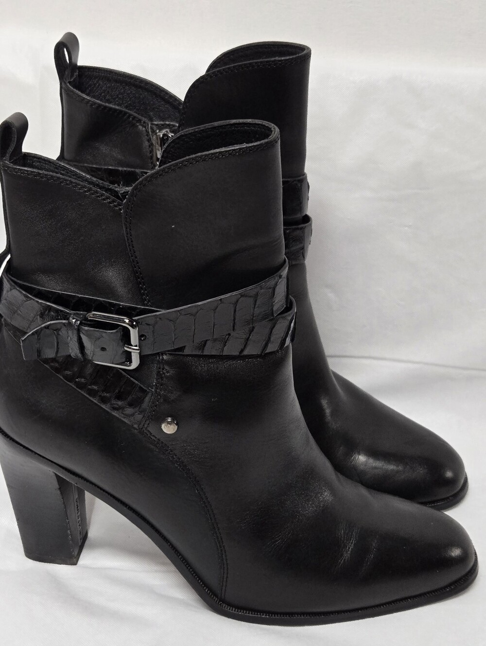 Donald J Pliner Oli Leather Ankle Boots Block Heel 8 Embossed Snakeskin Zipper